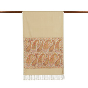 Cream Jacquard Hand Woven Prime Silk Scarf - Thumbnail