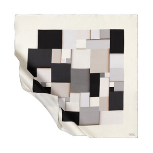 Cream Lego Print Silk Twill Scarf - Thumbnail