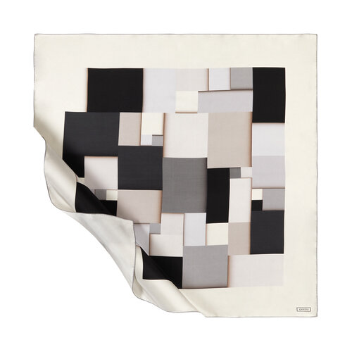 Cream Lego Print Silk Twill Scarf