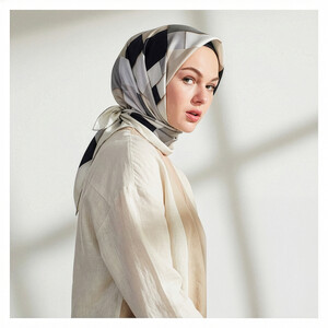 Cream Lego Print Silk Twill Scarf - Thumbnail