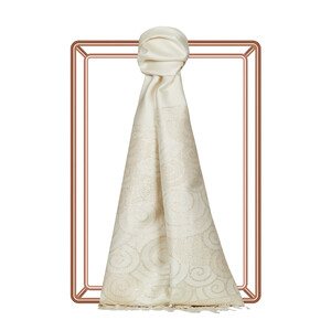 Cream Lurex Spiral Silk Scarf - Thumbnail