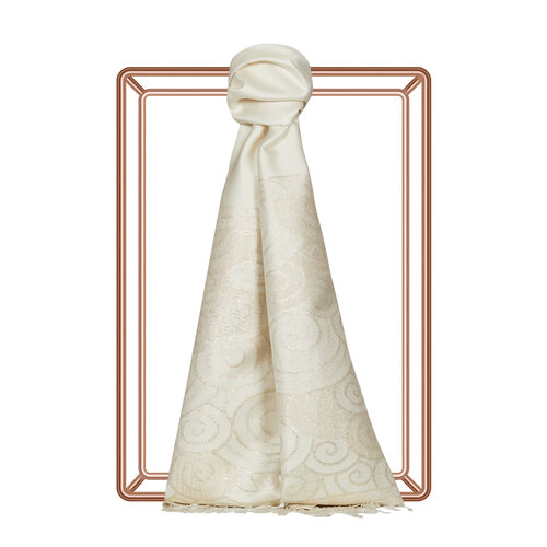 Cream Lurex Spiral Silk Scarf