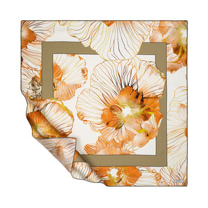 Cream Magnolia Garden Twill Silk Scarf - Thumbnail