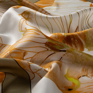 ipekevi - Cream Magnolia Garden Twill Silk Scarf (1)