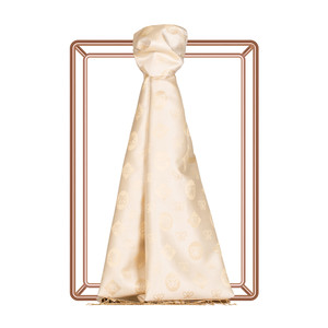 Cream Monogram Print Silk Scarf - Thumbnail