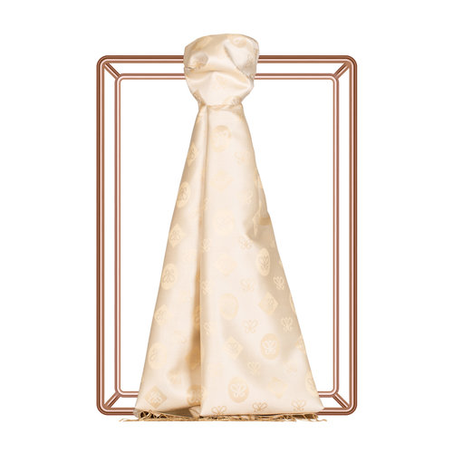 Cream Monogram Print Silk Scarf