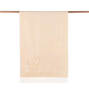 Cream Monogram Print Silk Scarf - Thumbnail