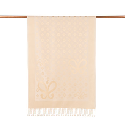 Cream Monogram Print Silk Scarf