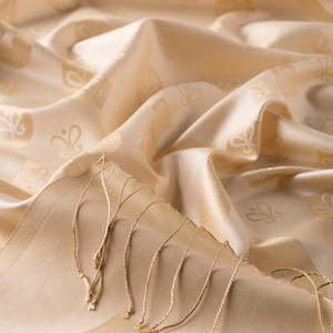 Cream Monogram Print Silk Scarf - Thumbnail