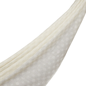 Cream Monogram Wool Silk Scarf - Thumbnail