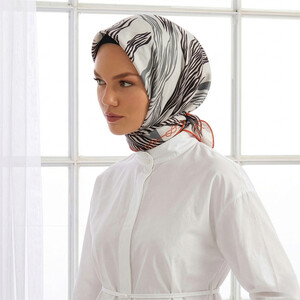 Cream Moss Twill Silk Scarf - Thumbnail