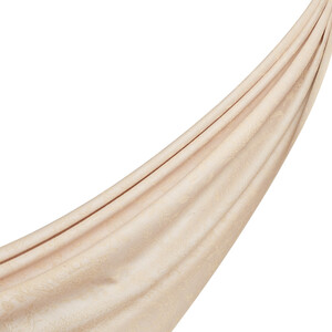 Cream Paisley Leaf Patterned Wool Silk Scarf - Thumbnail