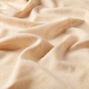Cream Paisley Leaf Patterned Wool Silk Scarf - Thumbnail