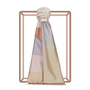 Cream Peach Kushak Striped Silk Scarf - Thumbnail
