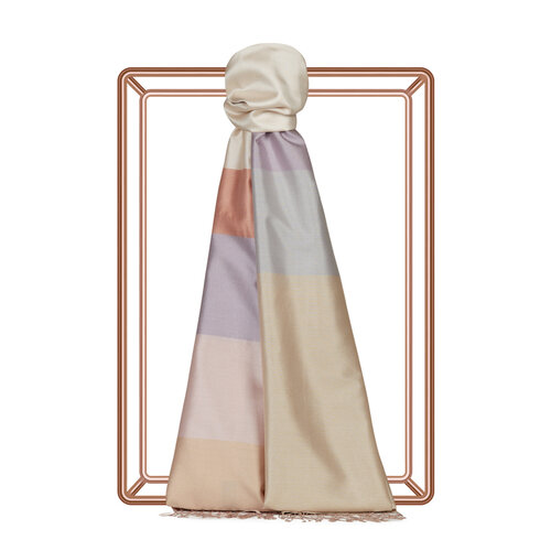 Cream Peach Kushak Striped Silk Scarf