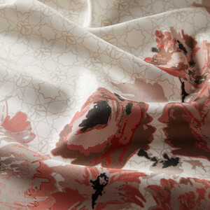 Cream Peony Monogram Print Silk Twill Scarf - Thumbnail