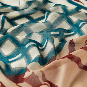 Cream Petrol Andesite Zebra Print Wool Silk Scarf - Thumbnail