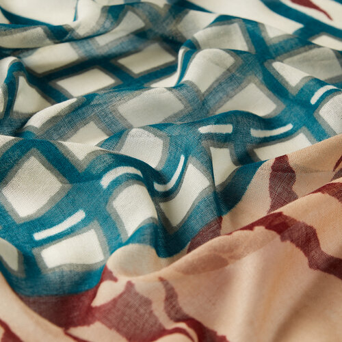 Cream Petrol Andesite Zebra Print Wool Silk Scarf