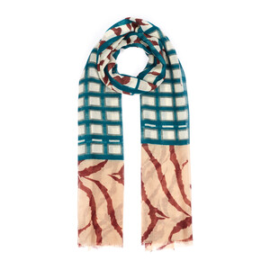 Cream Petrol Andesite Zebra Print Wool Silk Scarf - Thumbnail