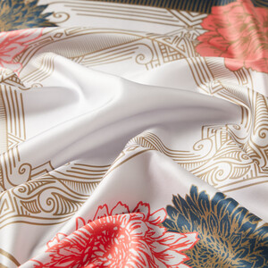 Cream Petrol Kuzguncuk Twill Silk Scarf - Thumbnail
