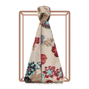 ipekevi - Cream Petunia Print Silk Scarf