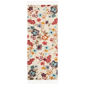 Cream Petunia Print Silk Scarf - Thumbnail
