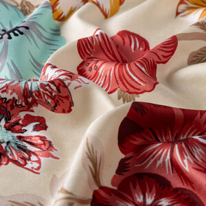 Cream Petunia Print Silk Scarf - Thumbnail