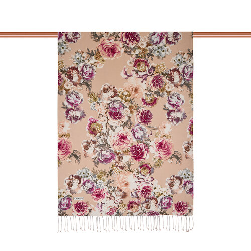 Cream Pink Fleur Print Silk Scarf