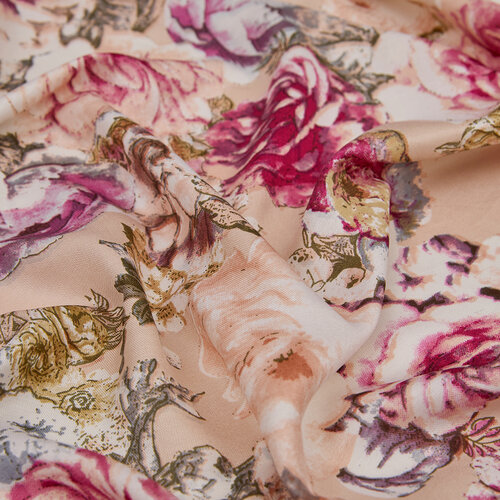 Cream Pink Fleur Print Silk Scarf