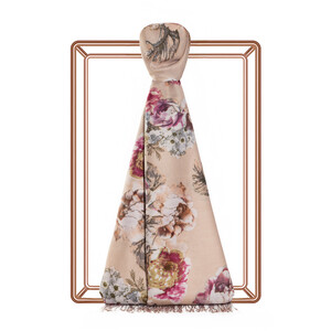 ipekevi - Cream Pink Fleur Print Silk Scarf