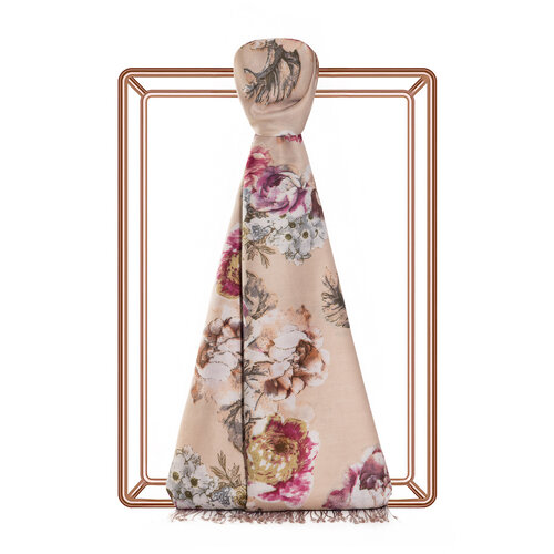 Cream Pink Fleur Print Silk Scarf