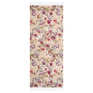 Cream Pink Fleur Print Silk Scarf - Thumbnail