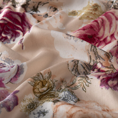 Cream Pink Fleur Print Silk Scarf