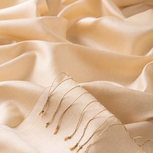 Cream Plain Silk Scarf - Thumbnail