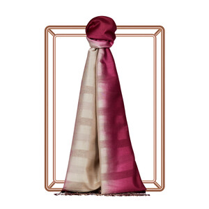 Cream Plum Mono Striped Gradient Silk Scarf - Thumbnail