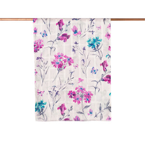 Cream Purple Clover Garden Print Satin Silk Scarf - Thumbnail