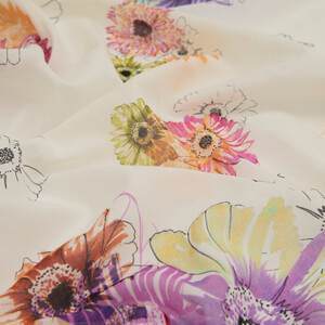 ipekevi - Cream Purple Single Bloom Cotton Scarf (1)