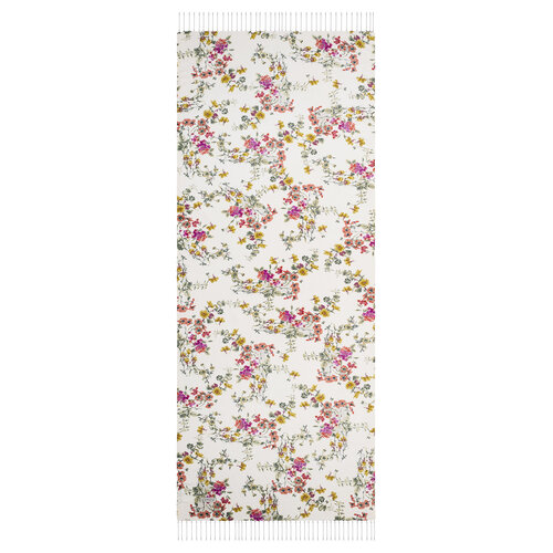 شال حرير بتصميم ورود لون كريمي أحمر