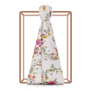 ipekevi - Cream Red Flower Crown Print Silk Scarf