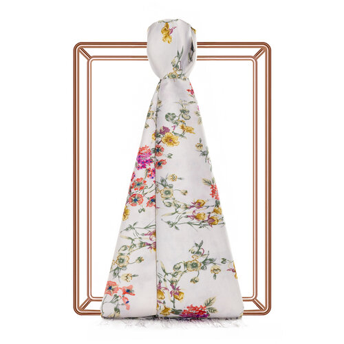 Cream Red Flower Crown Print Silk Scarf