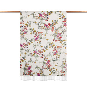 ipekevi - Cream Red Flower Crown Print Silk Scarf (1)