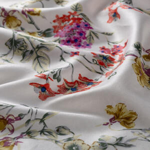 Cream Red Flower Crown Print Silk Scarf - Thumbnail