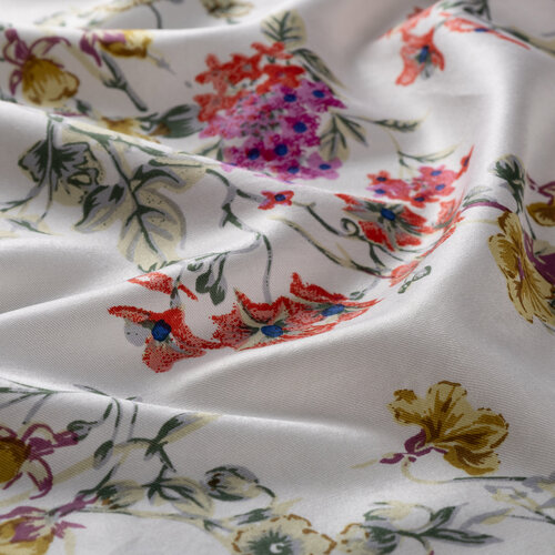 Cream Red Flower Crown Print Silk Scarf