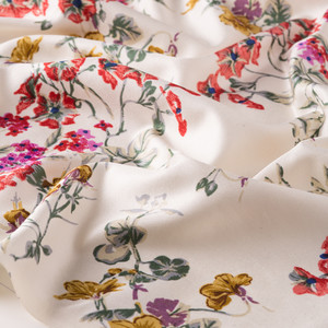 Cream Red Flower Crown Print Silk Scarf - Thumbnail