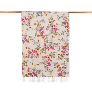 ipekevi - Cream Red Flower Crown Print Silk Scarf (1)