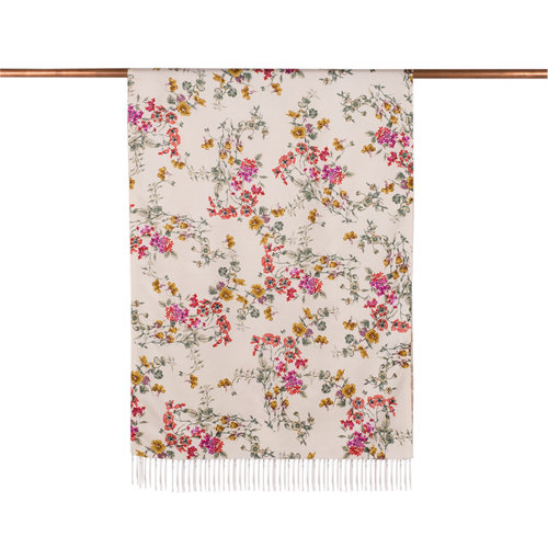 Cream Red Flower Crown Print Silk Scarf