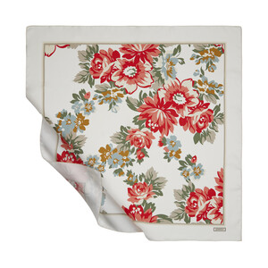 Cream Red Marigold Twill Silk Scarf - Thumbnail