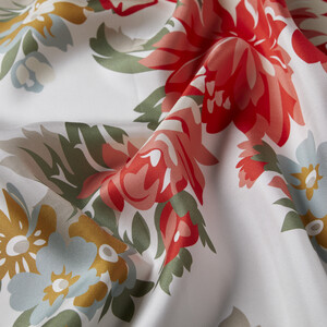 Cream Red Marigold Twill Silk Scarf - Thumbnail