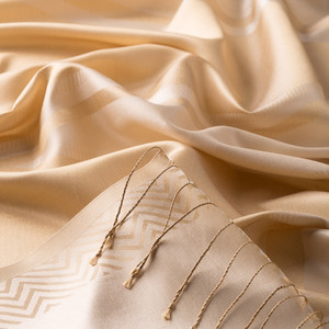 Cream Retro Zigzag Silk Scarf - Thumbnail