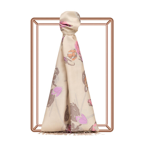 Cream Rose Print Silk Scarf